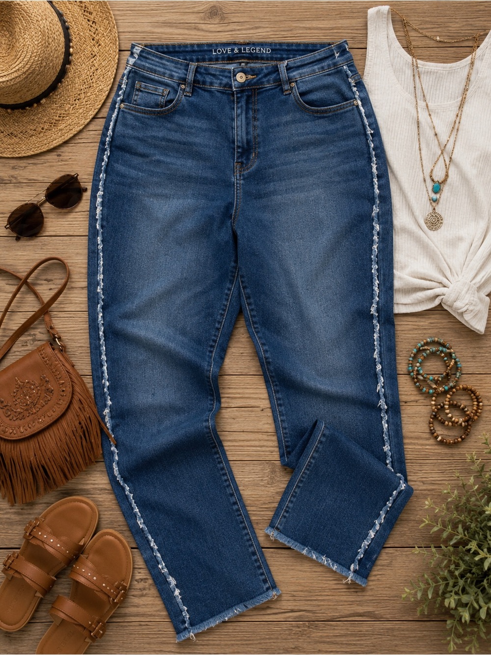 Love & Legend Plus Size 20 Frayed Side Seam Crop Jeans | Boho Chic Denim